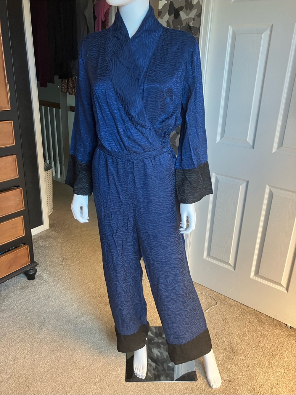 Victoria's Secret Navy Blue Wrap Jumpsuit with Black Trim - Picture 2 of 5